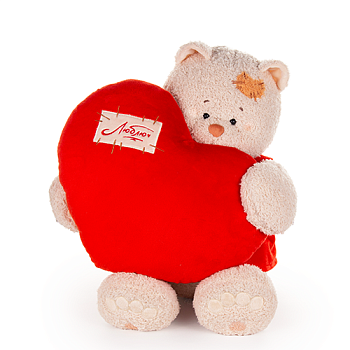 KULT Мягкая игрушка Кошка Мэри в алом платье, с сердцем подушкой алой, 37 см (СППМэри/8/8)