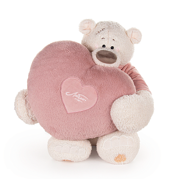 KULT Мягкая игрушка Медведь Тато в майке т. пудровой, с сердцем подушкой т. пудр 37 см (СПМТато/6/6)