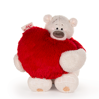 KULT Мягкая игрушка Медведь Тато в красной майке, с сердцем подушкой пушистой 37 см (СПМТато/4/2)